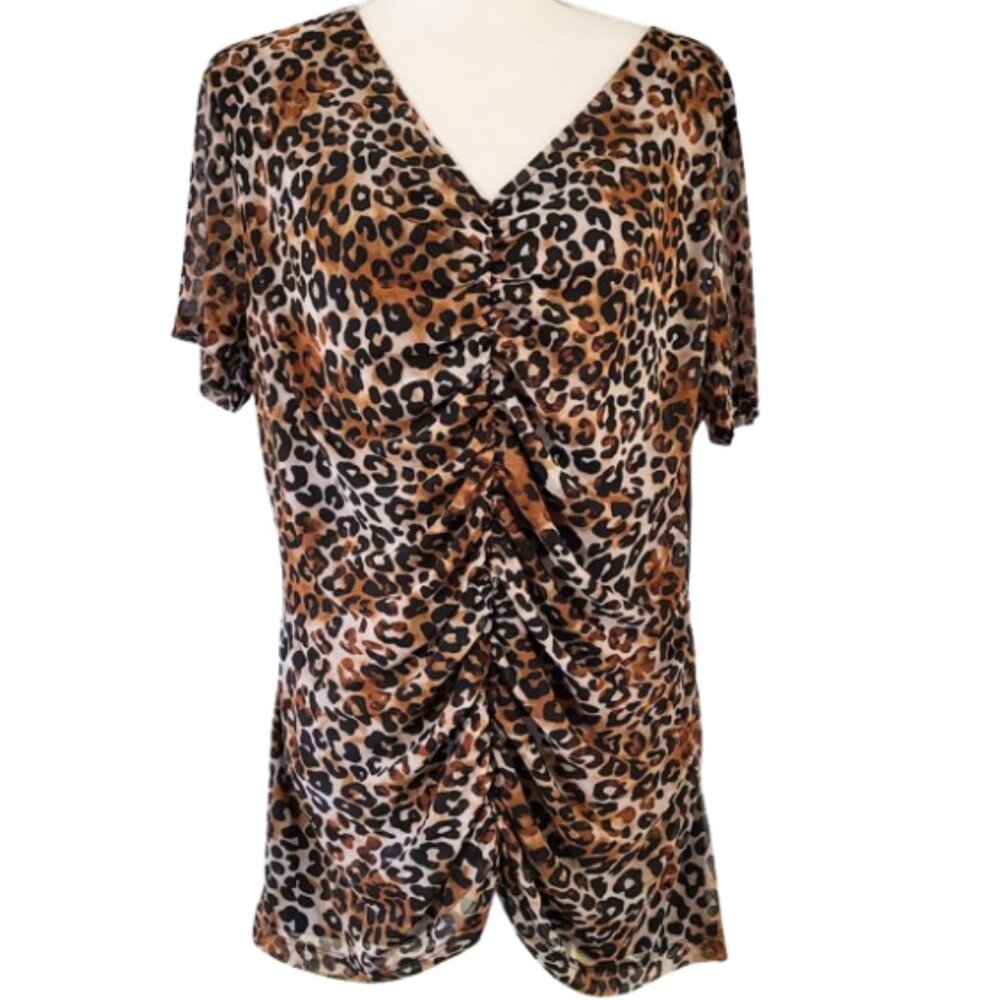 NINE WEST Black & Brown Leopard Print Knit Top - New With Tags Women's Size XL